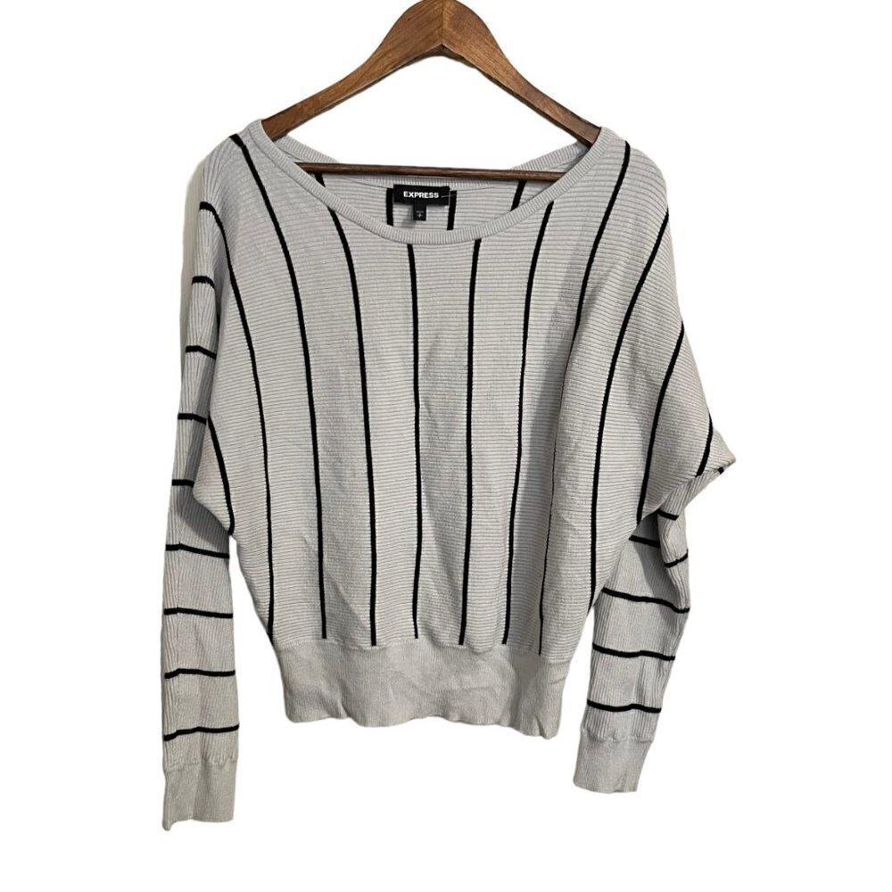 Express Womens Gray Black Striped Ribbed Dolman Sleeve Sweater Size Small